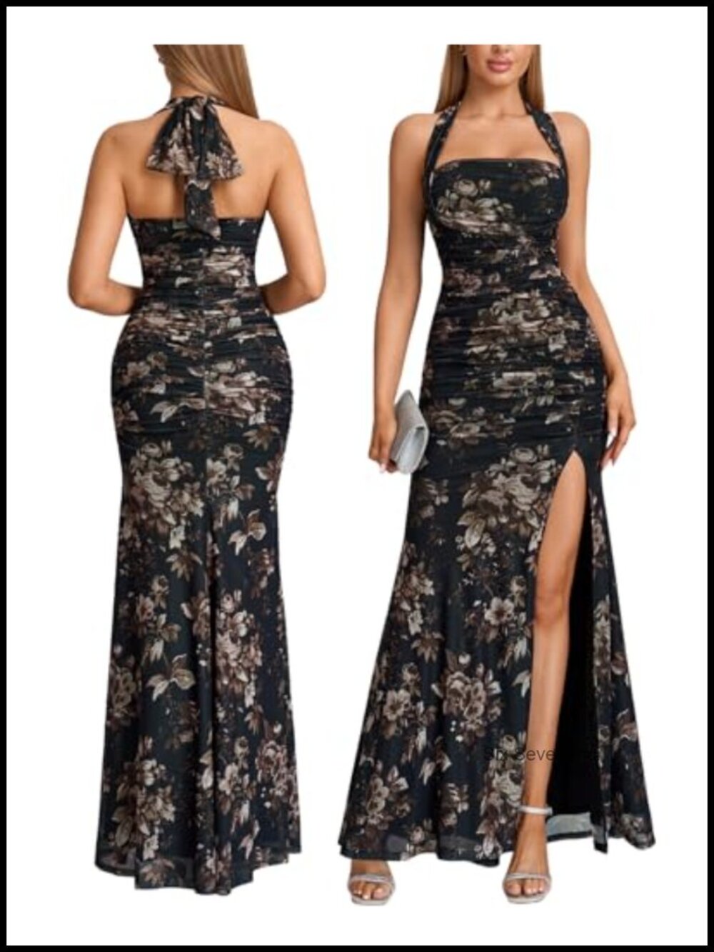 Halter Tie High Slit Bodycon Maxi Dress Wedding Guest Cocktail Party